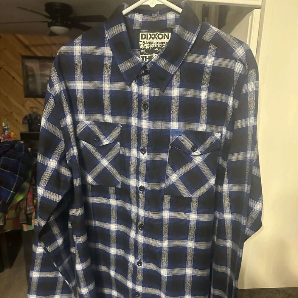 New! Dixxon Flannel Shirt Mens XL The Riot Blue Black Long Sleeve Button